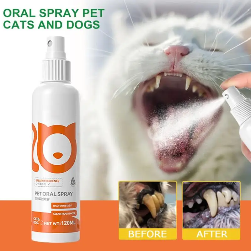 120ML Tooth Cleaning Spray For Cats And Dogs To Remove Tooth Stains And Bad Breath Fresh Pet Oral Care Spray For Pets