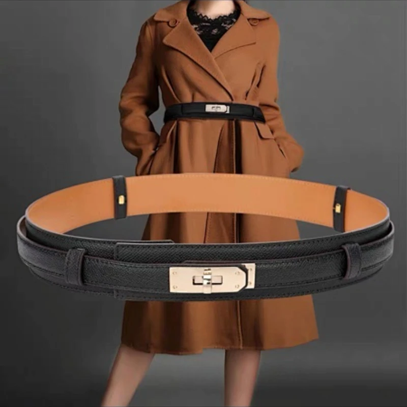 

Premium Quality Women's Calf Epsom Leather Adjustable Fashion Belt Strap 40MM