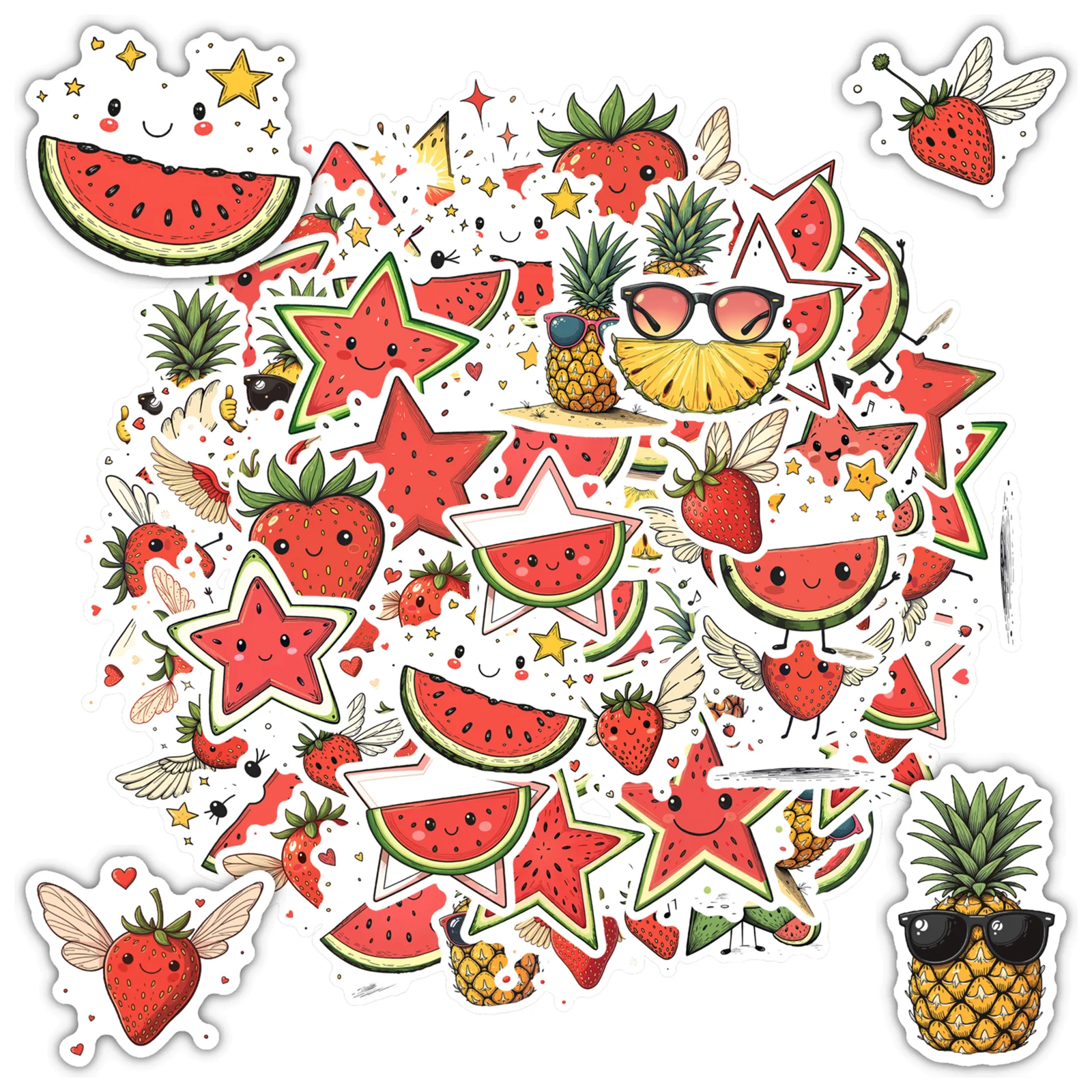 

35-100 шт., летние наклейки с героями мультфильмов, милые канцелярские наклейки с фруктами, наклейки для DIY телефона, гитары, ноутбука, ноутбука