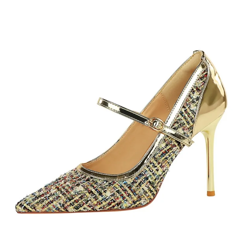 

Элегантные женские офисные туфли на тонком высоком каблуке с острым носком и пряжкой, пикантные дизайнерские модельные туфли для банкета и вечеринки, женские таконы