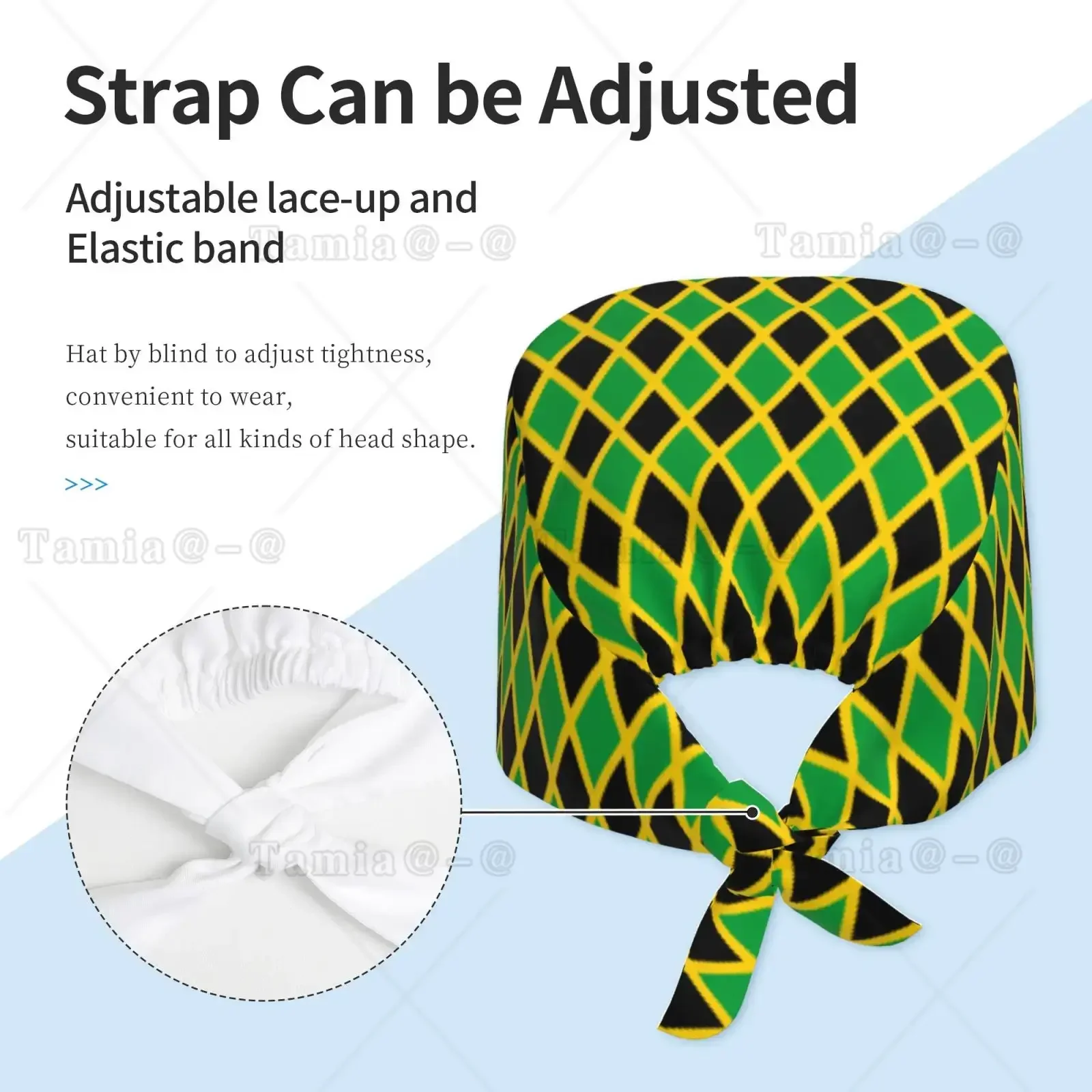 Jamaica National Flag Working Cap with Sweatband for Women Men Adjustable Tie Back Hat Breathable Headgear Nurse Caps