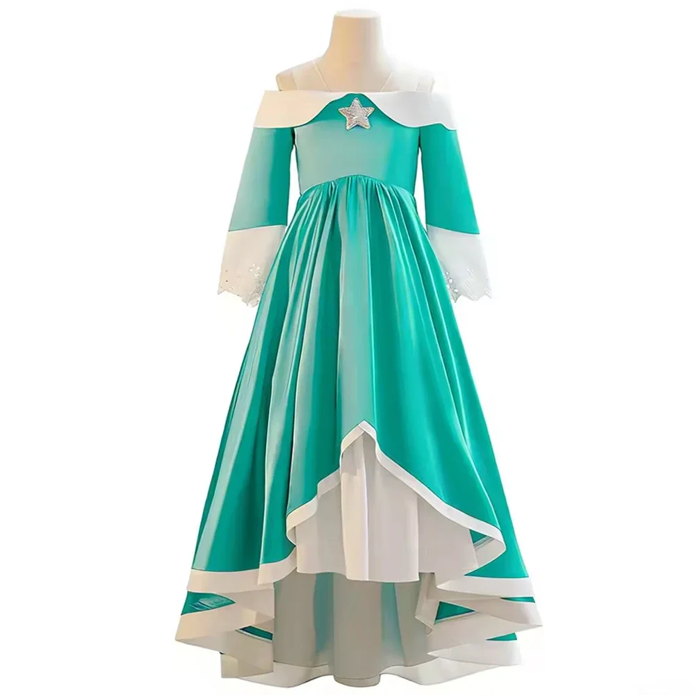 Girls Peach Pink Green Princess Dress With Bodysuit And Crown Headband Game Cosplay Outfit For Halloween Carnival Birthday