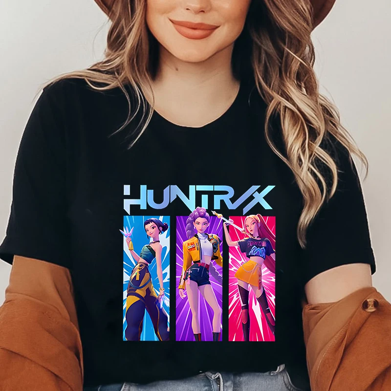 Camisetas Kpop Demon Hunter HuntrX, camisetas coreanas a la moda, camiseta a la moda para mujer, camiseta de verano de gran tamaño, ropa de manga corta