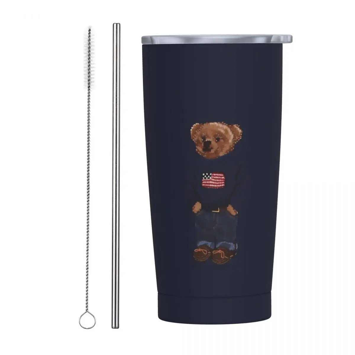 Ralph Bear 20oz Stainless Steel Car Mug Straw Thermal Iced Travel Cup Vacuum Insulated Coffee Hot Cup