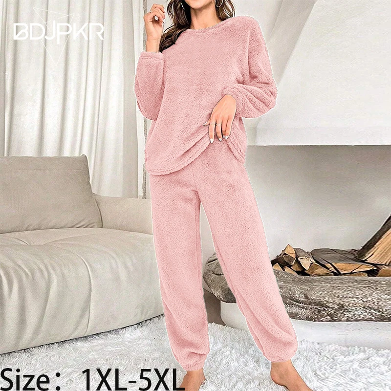 

Autumn/Winter Warm Long Sleeve Pants Suit Female Casual Home Clothing Plus Size Pajamas Set YCF100-16
