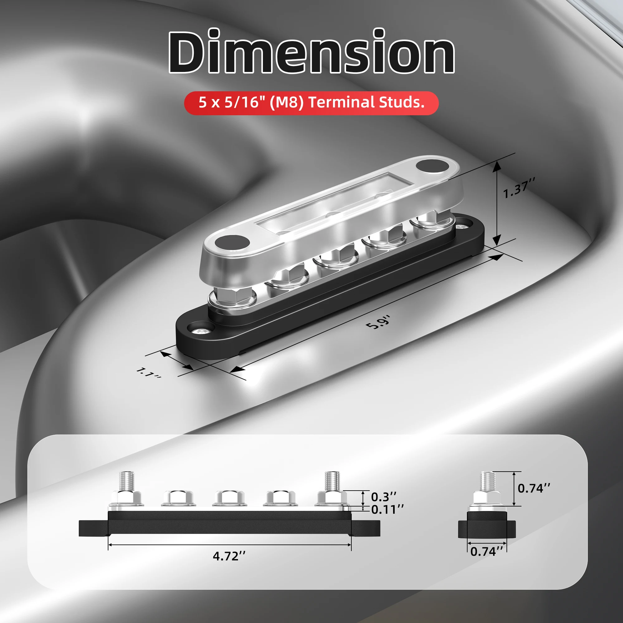 12V 150A Bus Bar 5 x 5/16