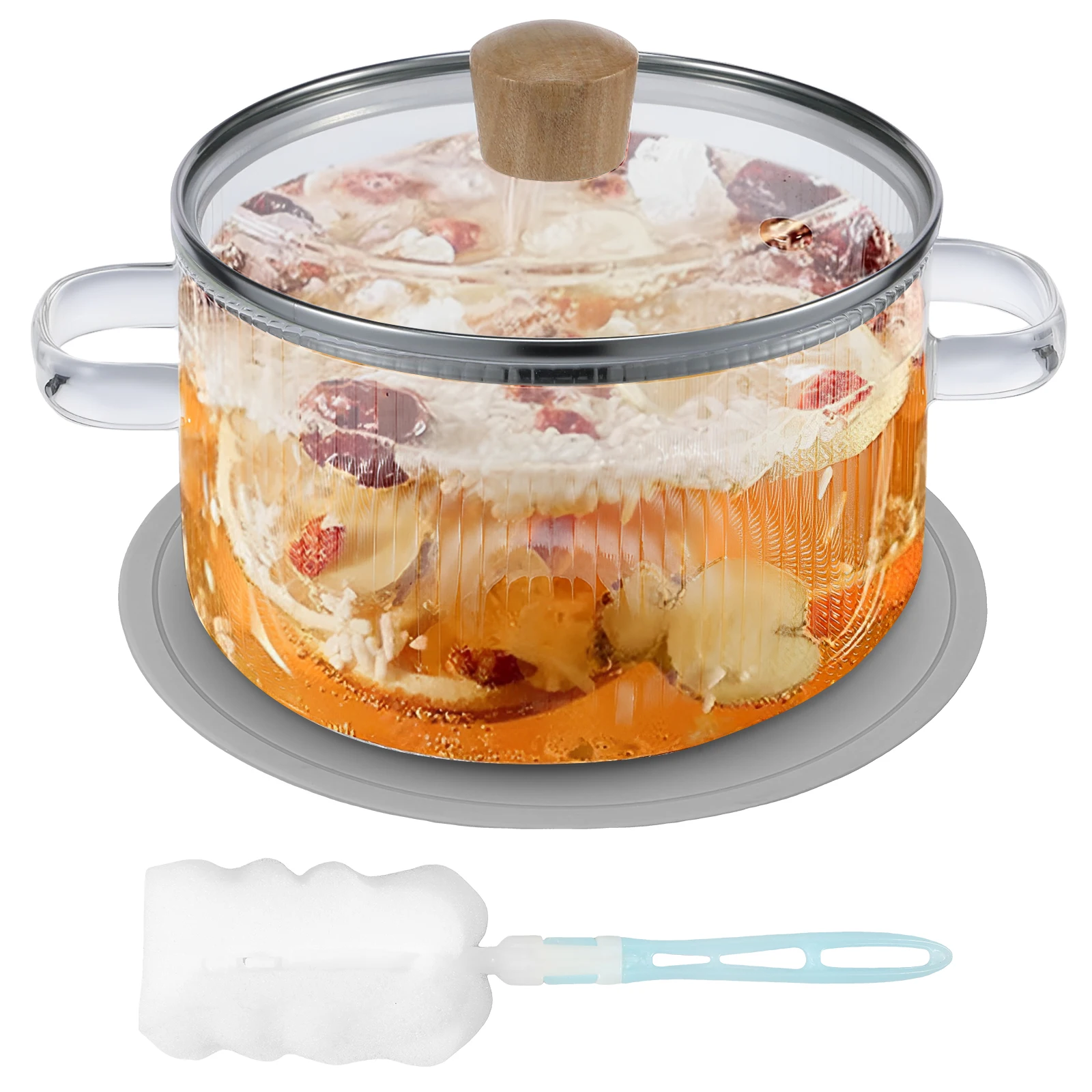 

1.6L Glass Cooking Pot With Lid Glass Saucepan Cereal Bowls Pot for Stove High Borosilicate Clear Cooking Soup Baking Pans