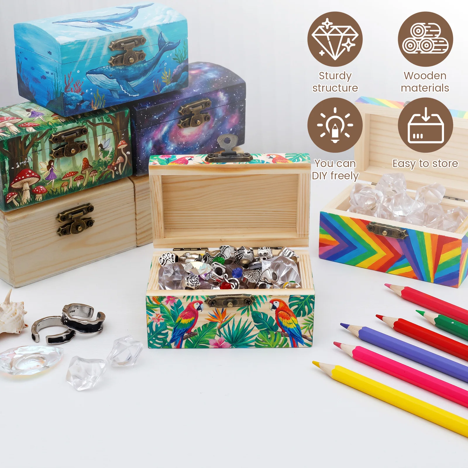 20Pcs Wooden Storage Box Rectangular Flip Solid Unfinished Wooden Treasure Box with Hasp Latch Handmade Craft Jewelry Case