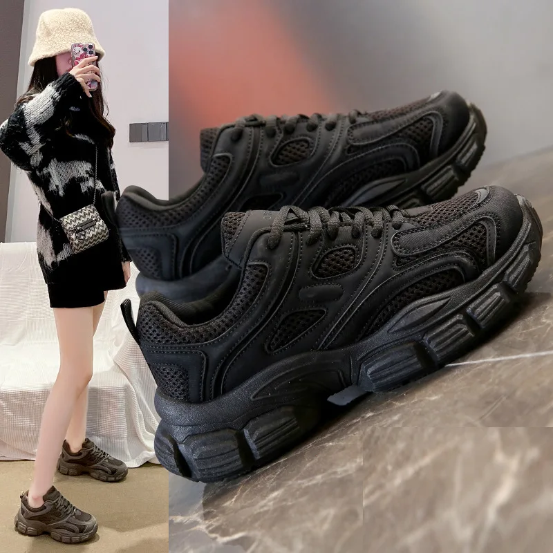 Women Platform Sneakers Leather Casual Ladies Chunky Shoes 2024 White Woman High Black Fashion Brand Thick soled Wedge Sneakers