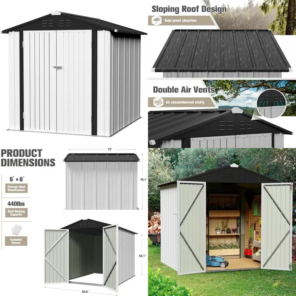 

Metal Storage Shed 6x8 Feet Waterproof Outdoor Garden Tool Shed with Lockable Door for Backyard Storage Solutions