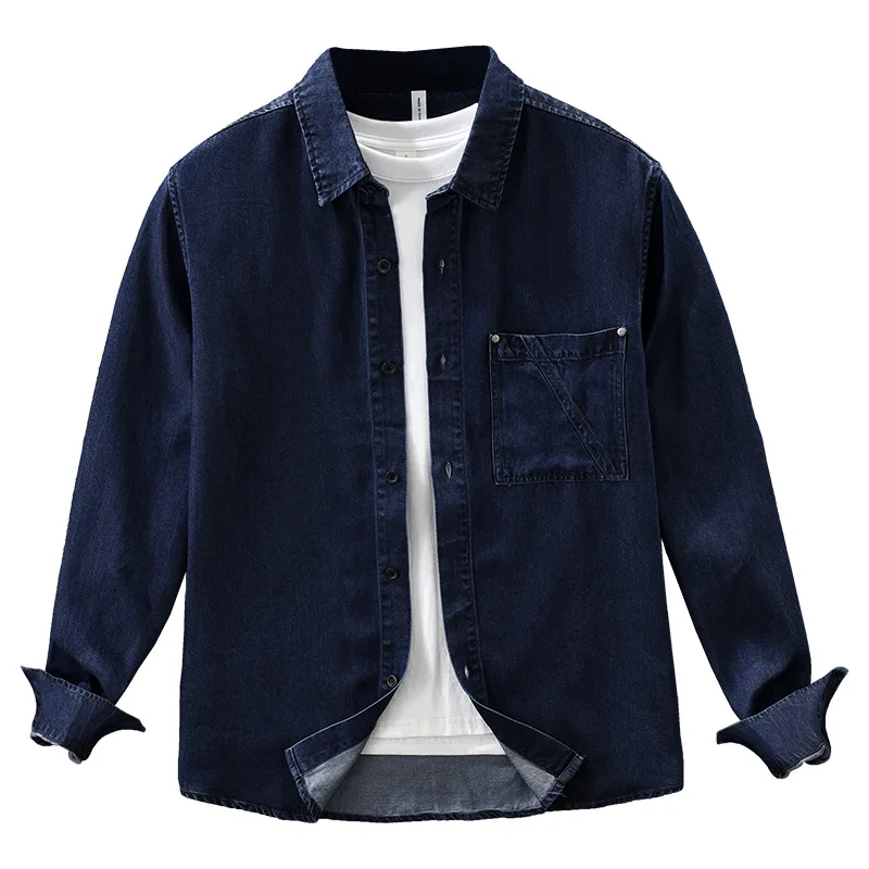 

Japanese retro denim long-sleeved shirt men's fashionable versatile literary casual loose top