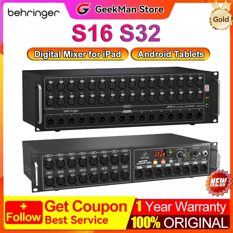 Behringer S16 S32 Digital I/O Stage Box Snake with Remote-controllable Midas Designed Mic Pres and AES50 Network Port