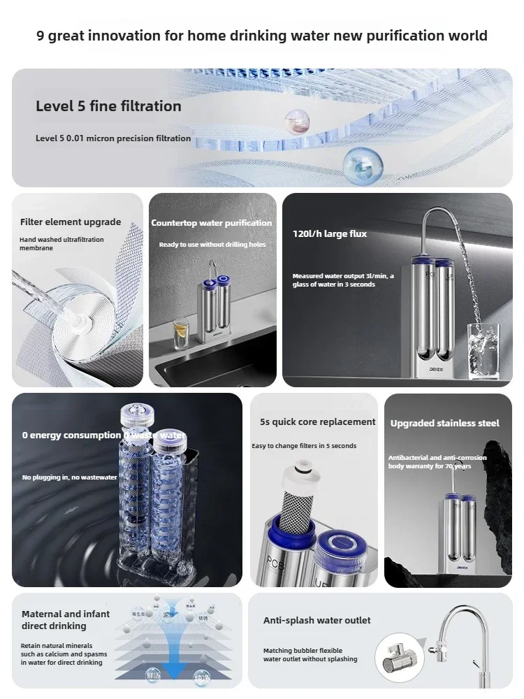 

Очиститель воды, бытовой прямой питьевой кухонный кран, ультрафильтрационный кран из нержавеющей стали, фильтр, предварительная фильтрация
