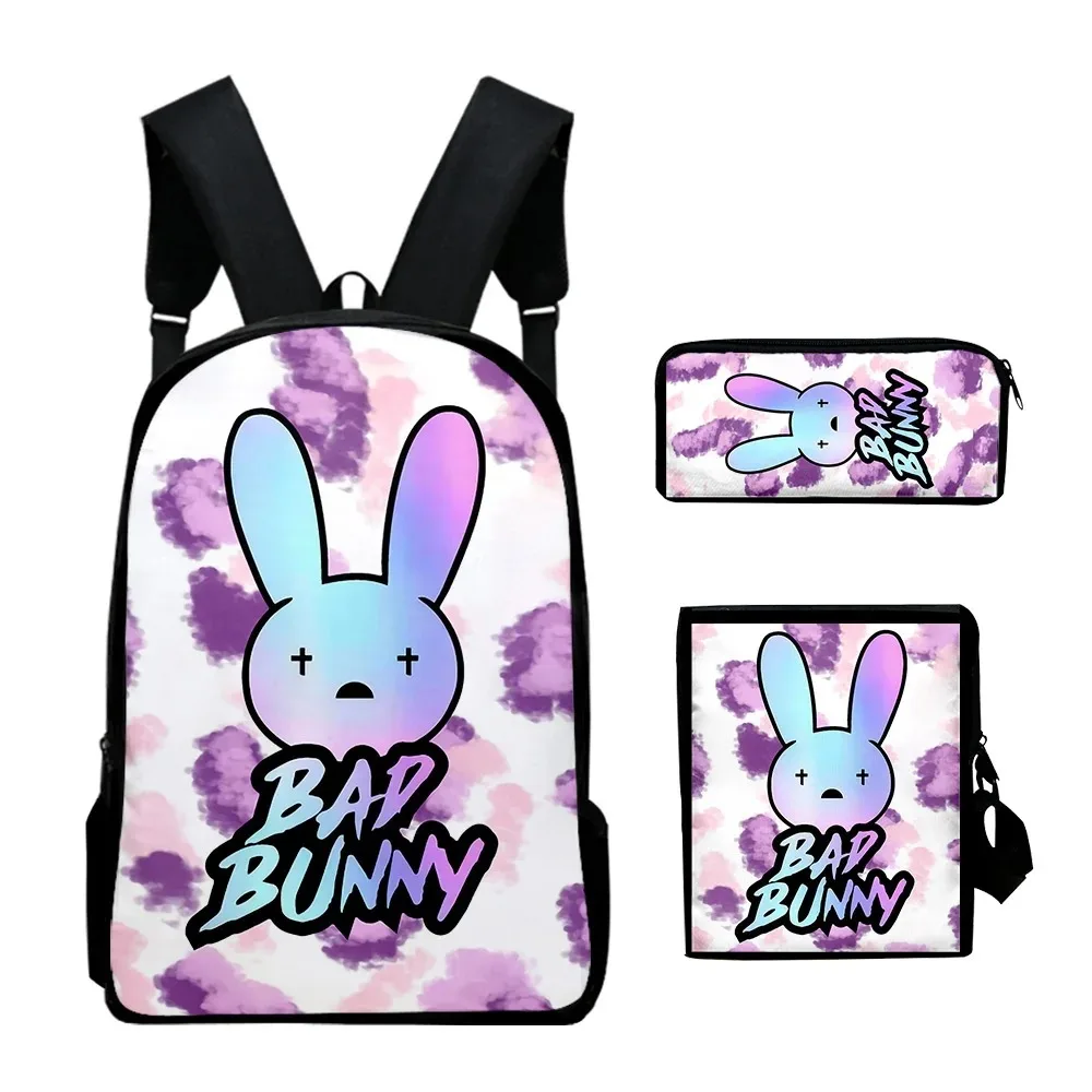 Backpack with bad rabbit 3d printing for school, set of 3 pieces, for laptop, backpack with shoulder bag and case