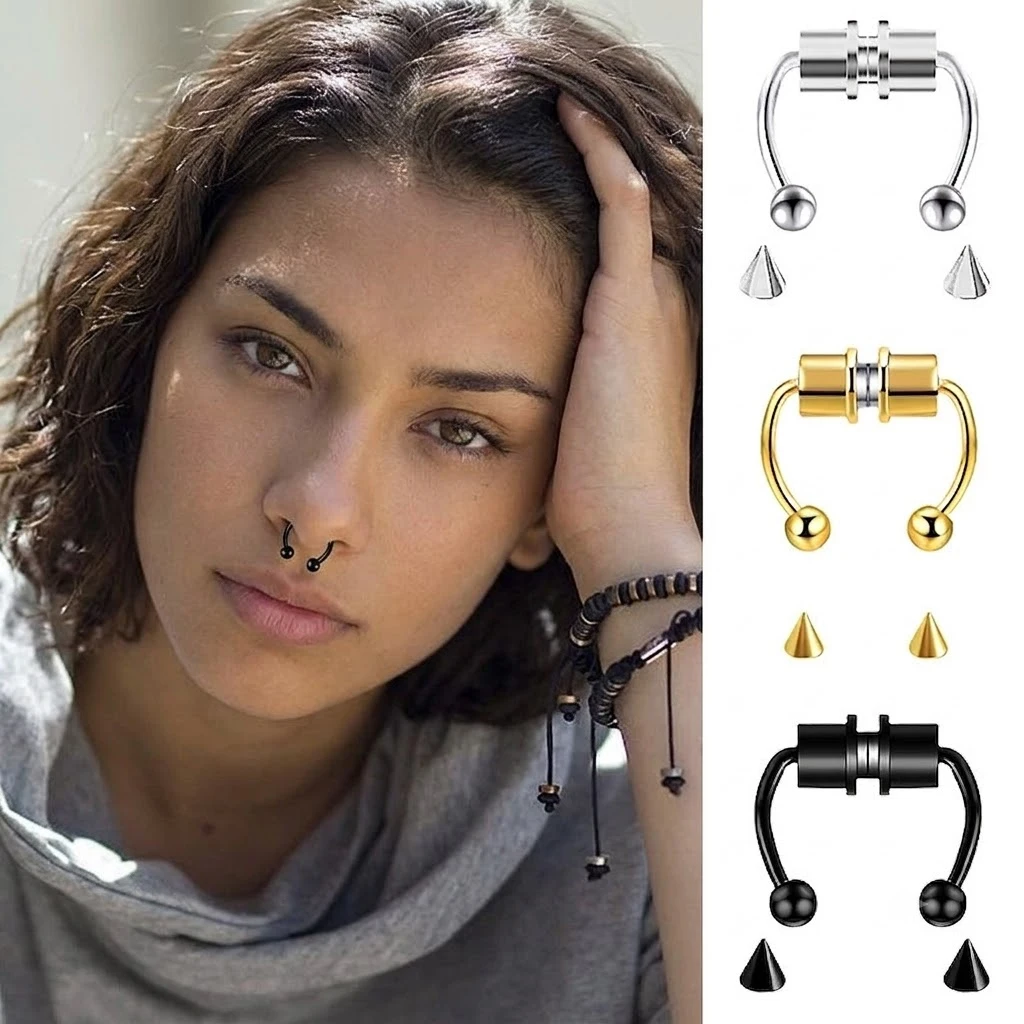 Manyetik At Nalı Burun Halkaları, 316L Paslanmaz Çelik, Sahte Septum Yüzükler, Sahte Delici, Klipsli, Çember Yüzükler, Kadınlar