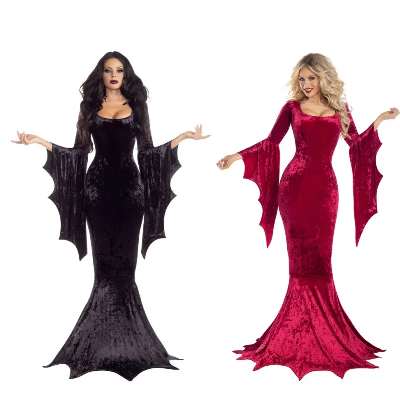Disfraz de Bruja Gótica, Vampiresa, Fantasma o Novia de Bruja para Mujer Adulta, Vestido Largo para Festival, Baile de Máscaras, Actuación