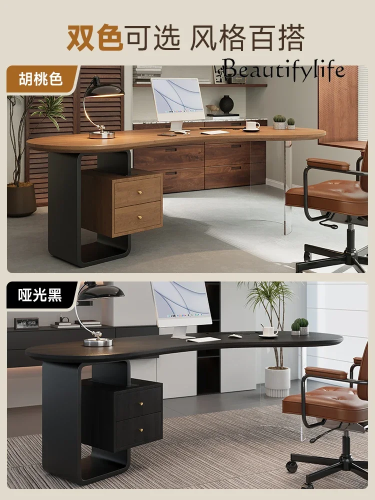 طاولة مكتب من الخشب الصلب YY حديثة وبسيطة ومنحنية للمكتب ومنضدة كمبيوتر فاخرة ذات إحساس عالي #5