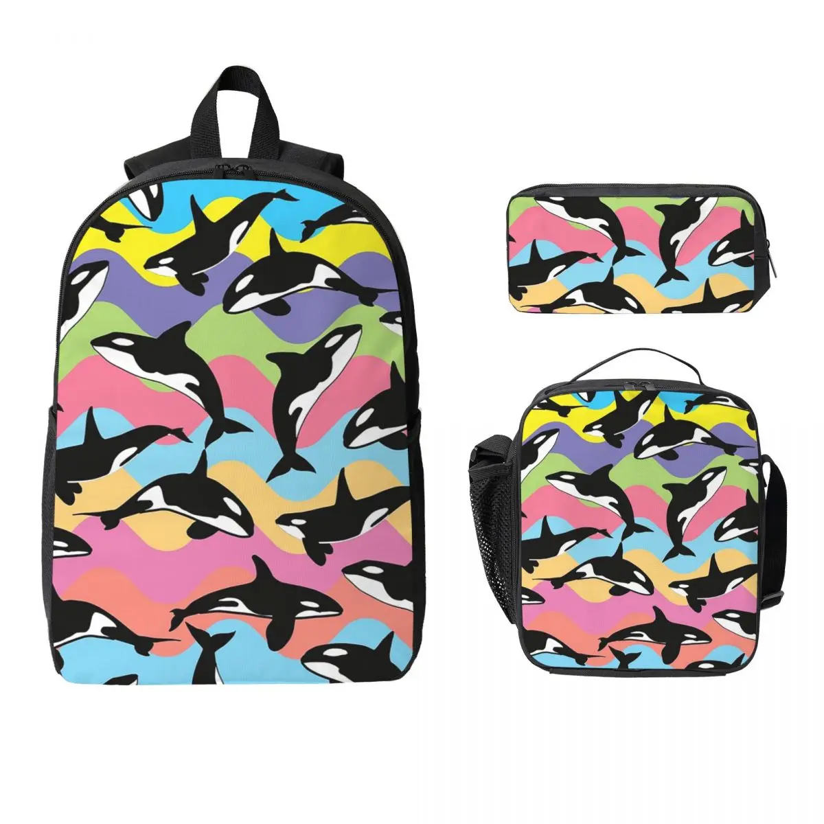 Orca Killer Whale Backpack Student Boys Girls BookBag School Bag Laptop Shoulder Bags 3ps Insulated Lunch Bag Pencil Case