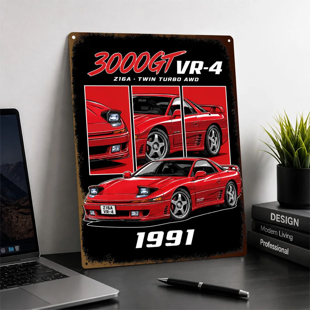 Japan 3000GT VR-4 Z16A Caracas Red Vector Sports Car Aluminum Poster Customized Metal Tin Sign Bold Tribute Wall Art For A Den