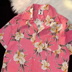 Japanese Thai Retro Hawaii Cuban Collar Flowers Print Short Sleeve Shirt Men Women Shirts Summer Hip Hop Shirt Casual Shirt 2025