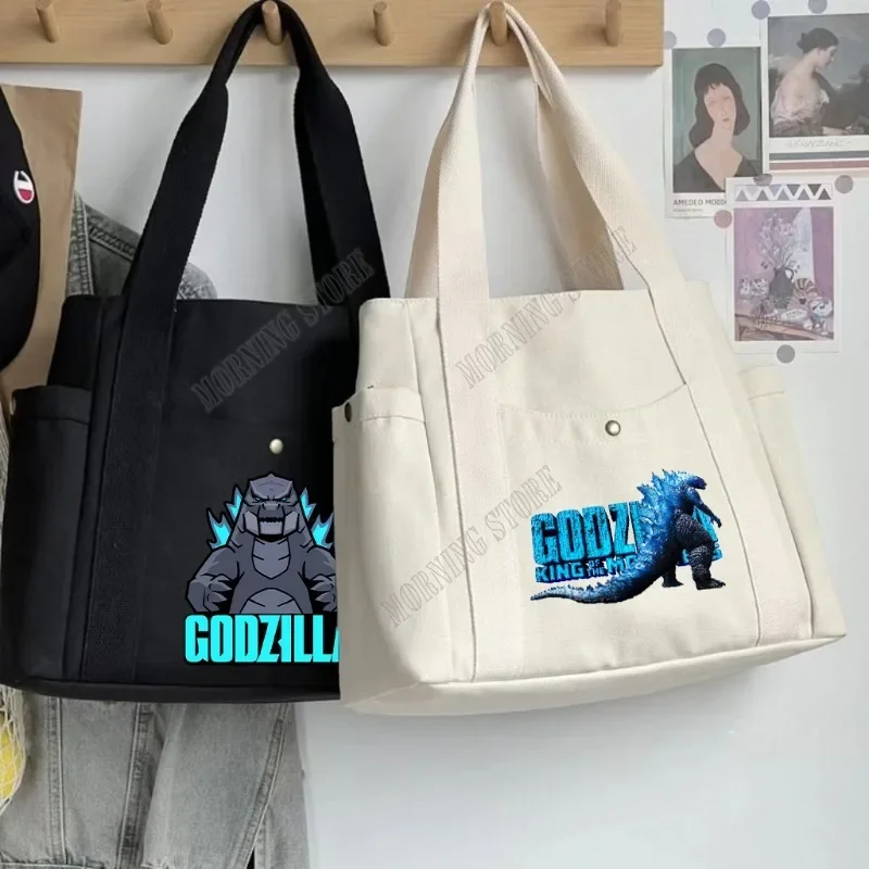 

Godzilla Tote Bag Cartoon Print Women's Bags Canvas Handbag Anime Storage Square Pack High-capacity Korean Popular Package Gifts