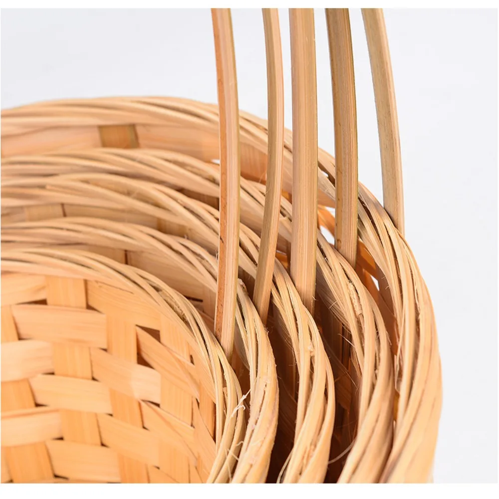 New Handmade Storage Basket Kitchen Accessories Durable Fruit Storage Bin Long Handle Large Capacity Bamboo Flower Basket