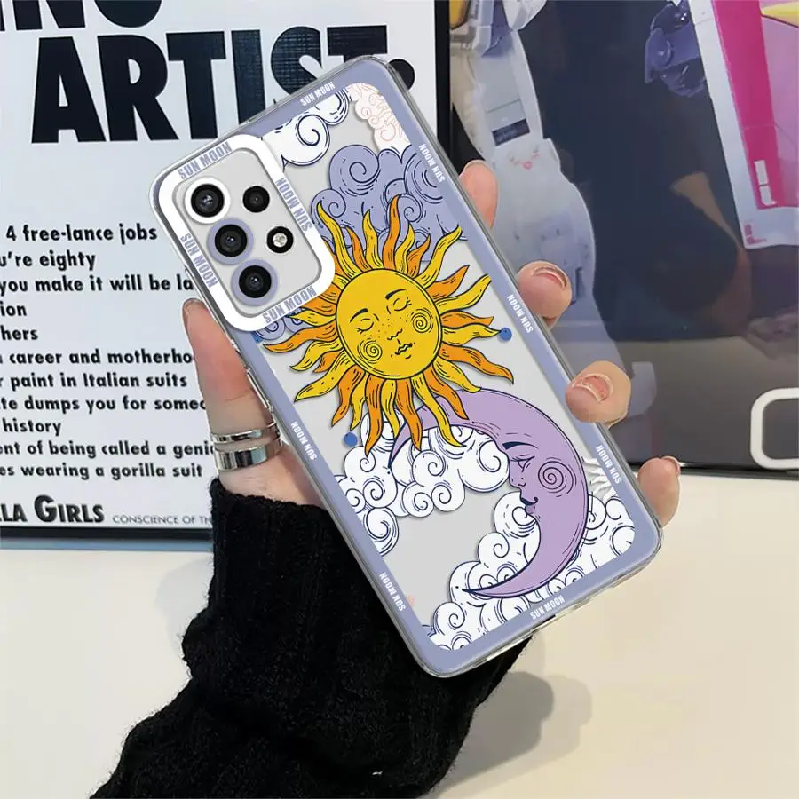 Sun Moon Stars Pattern Phone Case for Samsung Galaxy A35 A55A53 A54 A73 A34 A33 A25 A24 A13 A14 A15 Soft Transparent Cover