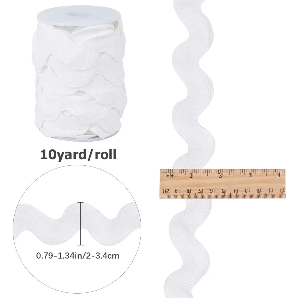 0.78 inch-1.33 inch/20-34mm Wide Rick Rack Trim 10 Yards White Wave Bending Fringe Trim Braided Woven RIC Rac Ribbon Zig Zag