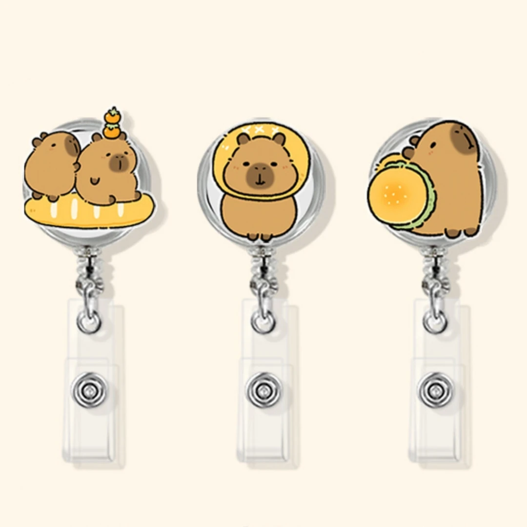 

Милая мультяшная капибара, акриловая выдвижная катушка для бейджа, держатель для бейджа для студенческого удостоверения личности, подарок для врача, медсестры, именная бирка, зажим против потери