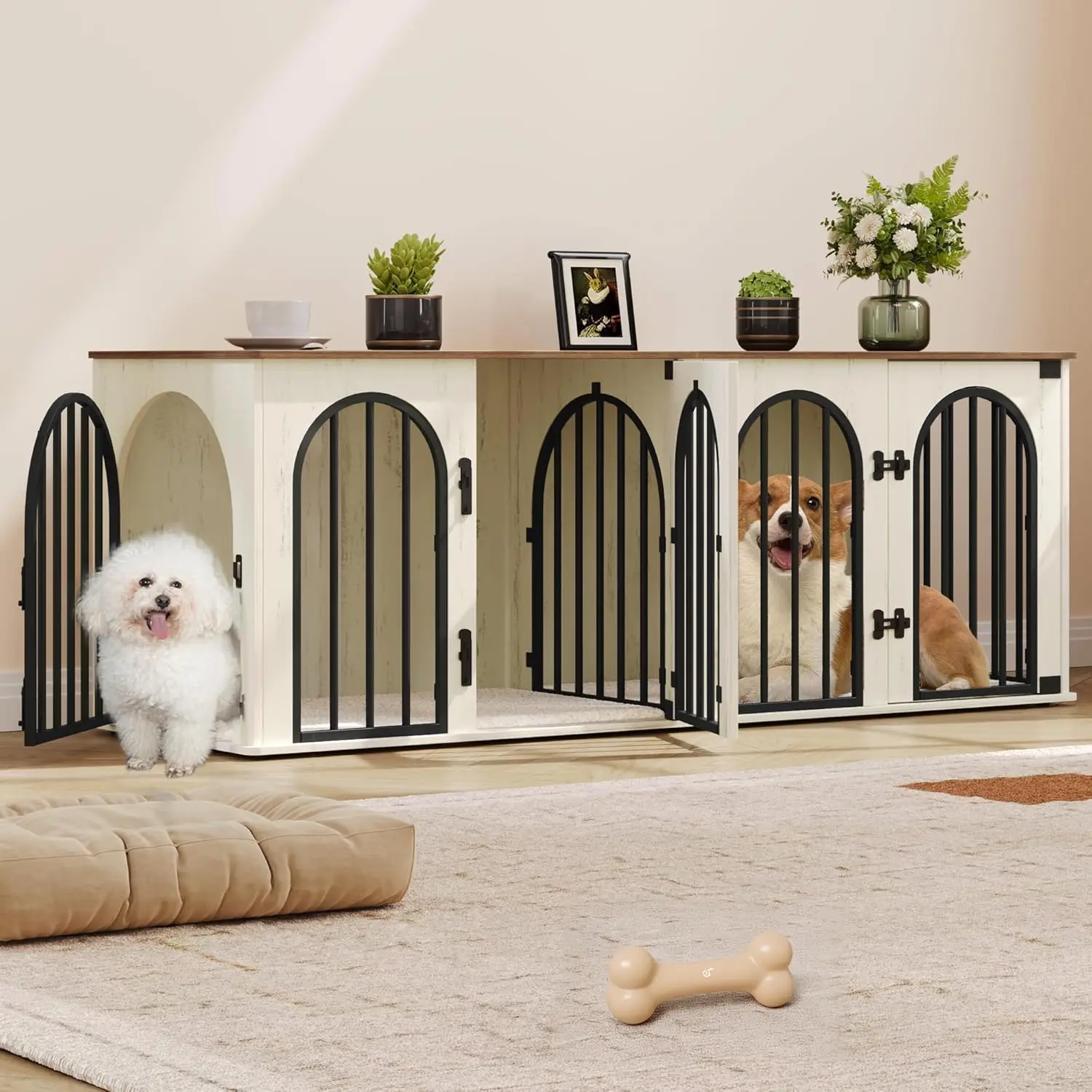 

63' Dog Crate Furniture for 2 Dogs, Heavy Duty Indoor Dog Kennel TV Stand, L Wooden Dog Cage with