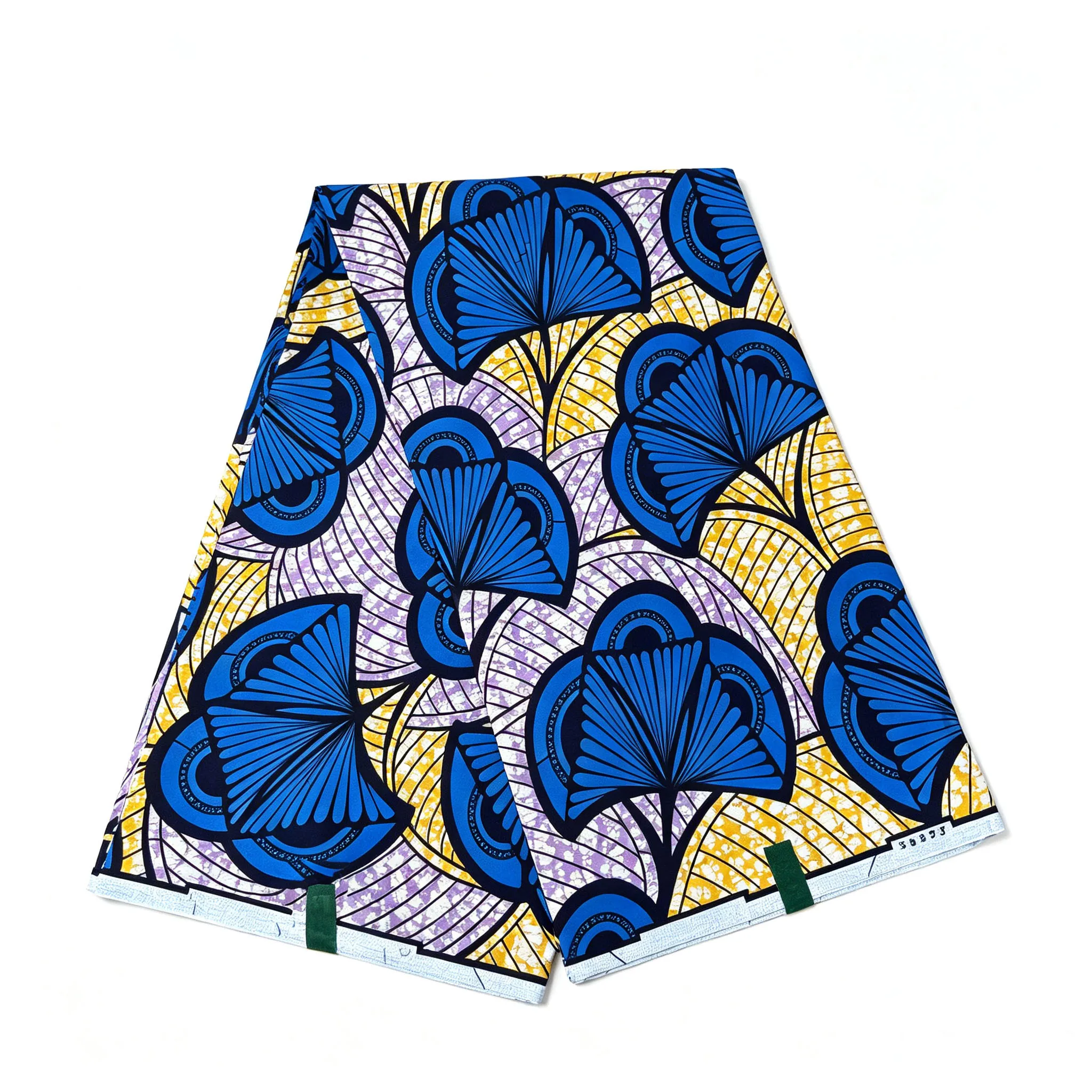 New African Ankara Wax Print Fabric 6 Yards 100% Cotton Blue Yellow Ginkgo Leaf Batik Cloth For Women Dress Sewing
