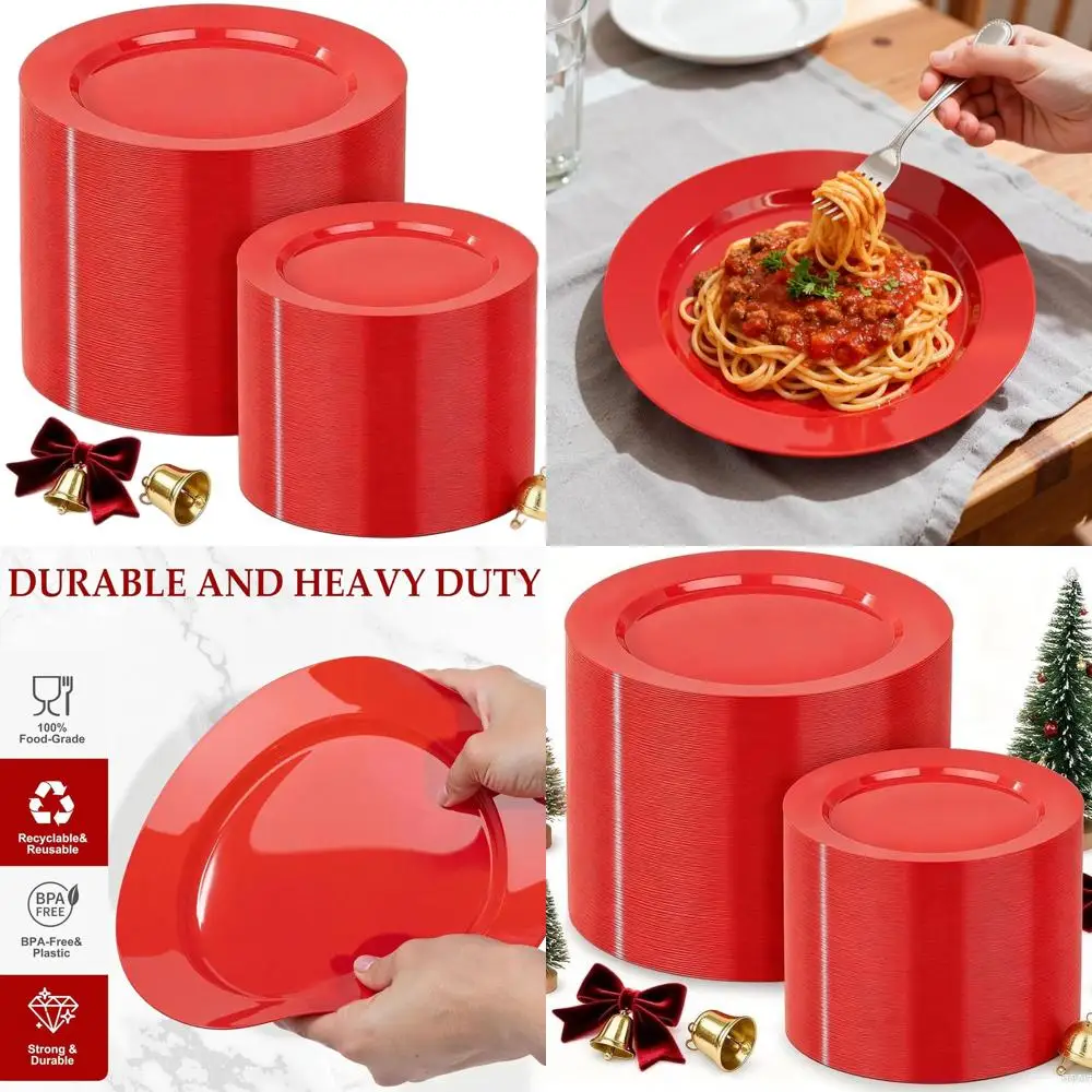 

100-Guest Red Heavy-Duty Disposable Plates - 10 & 7 for New Year & Christmas Parties