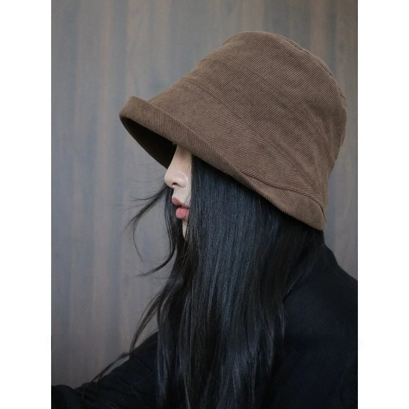 Women's Fashion Corduroy Fisherman's Hat – Autumn/Winter, Large Head Circumference, Face-Covering, Lampshade-Style Hat