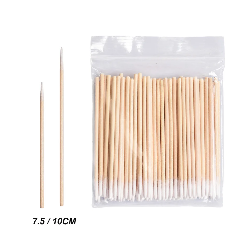 

100PCS Wood Handle Small Pointed Tip Head Cotton Swab Eyebrow Tattoo Beauty Makeup Color Nail Seam Dedicated Dirty Picking