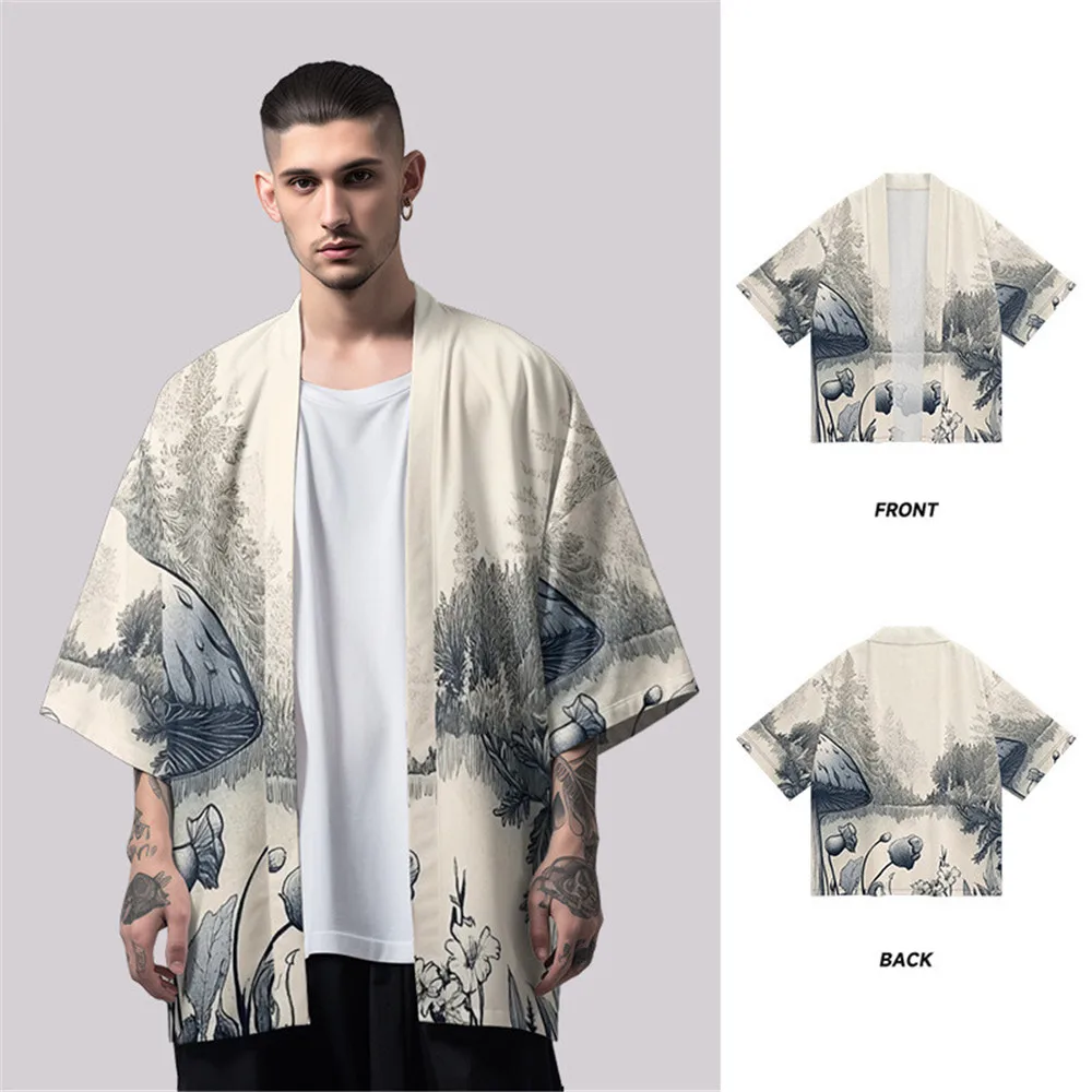 

Loose Japanese Streetwear Chinese Style Print Cardigan Women Men Harajuku Haori Kimono Yukata Clothes