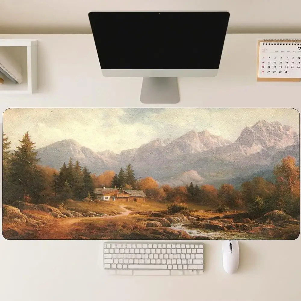 Autumn Snow Mountain Landscape Oil Painting XXL Mouse Pad Non Slip Rubber Base HD Print Large Desk Mat for Computer Work Desk