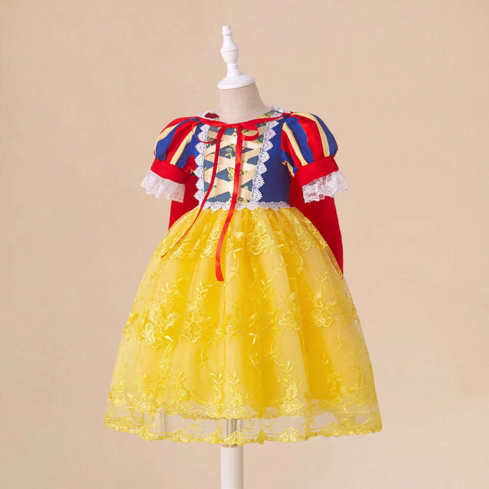 Snow White Princess Dress for Girl with Cloak Carnival Halloween Cosplay Costume 1st Birthday Party Dresses Prom Child Clothing