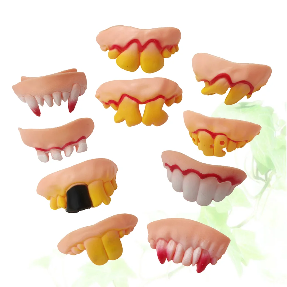 

10 Pcs Denture Blood Teeth Fake Joke Ugly Buck 500X300X200CM Halloween Artificial Horror