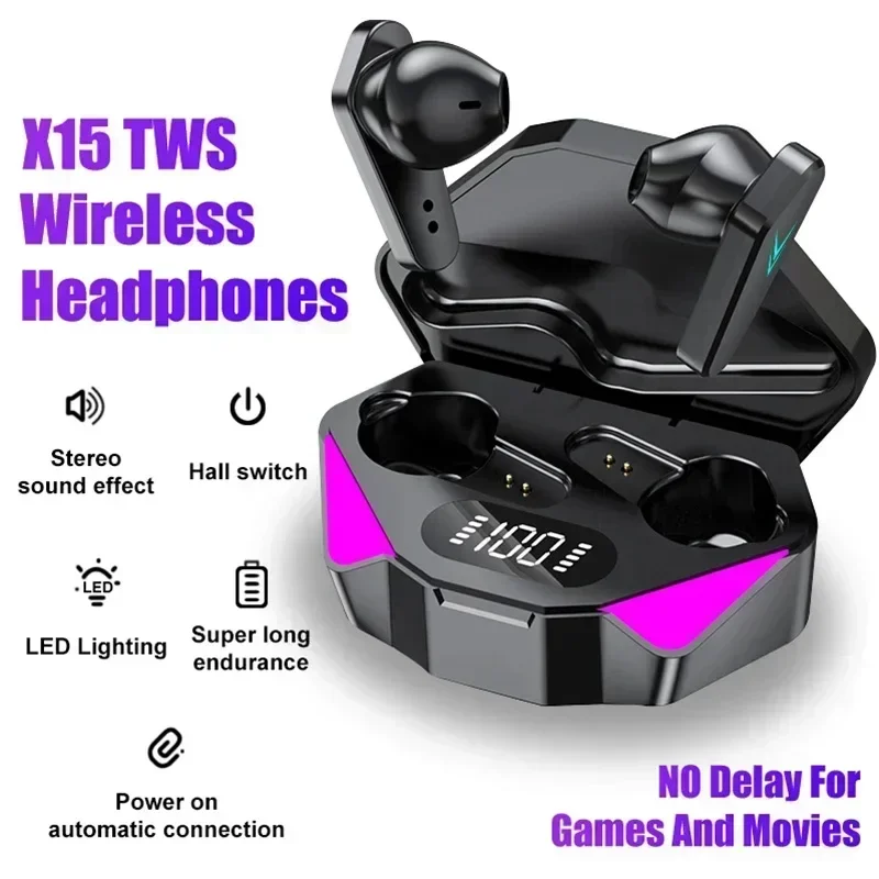 X15 TWS Wireless Bluetooth Earphones LED Display Gamer Earbuds with Mic Wireless Headset Noise Cancelling Bluetooth Earphones