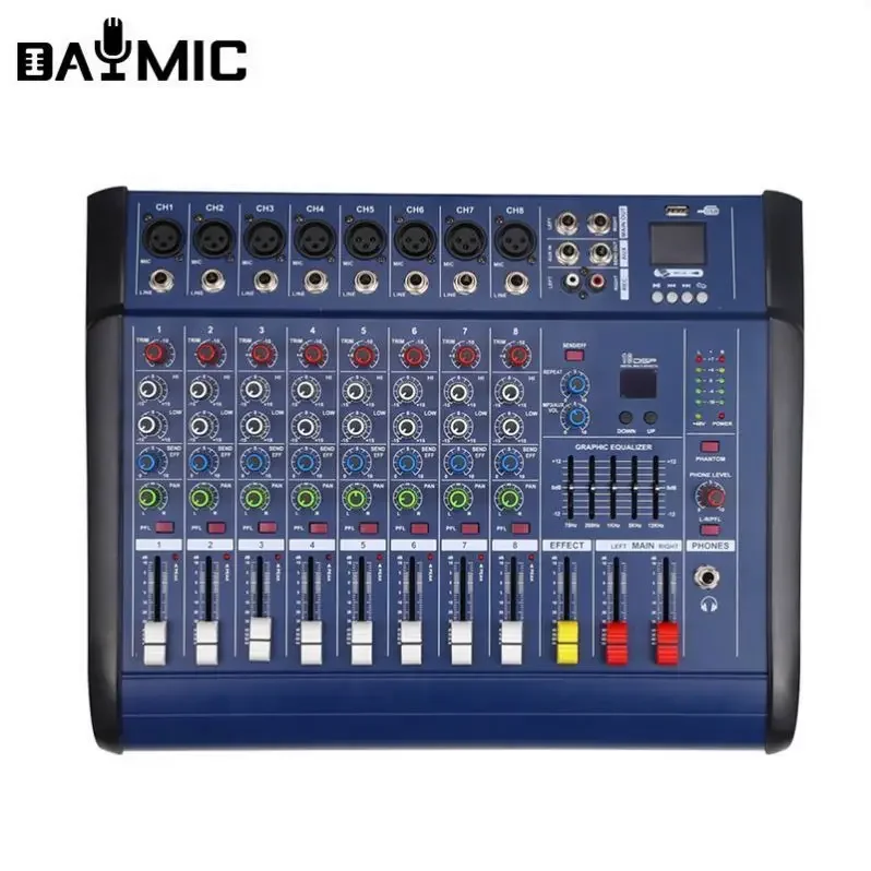Factory Professional 8 Channels 802D USB Karaoke Power Amplifier Pmx Audio Mixer for Passive Speaker