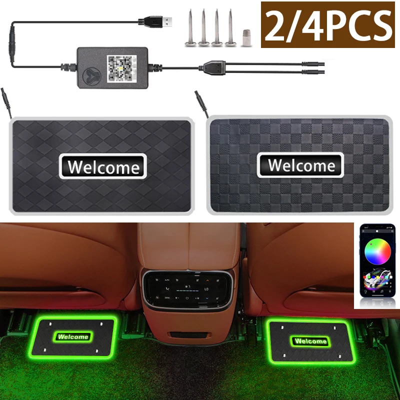

2/4 в 1, автомобильные коврики, окружающий свет RGB, светодиодная неоновая лампа, управление через приложение, универсальный салон автомобиля, коврик для ног, украшение, аксессуары для освещения