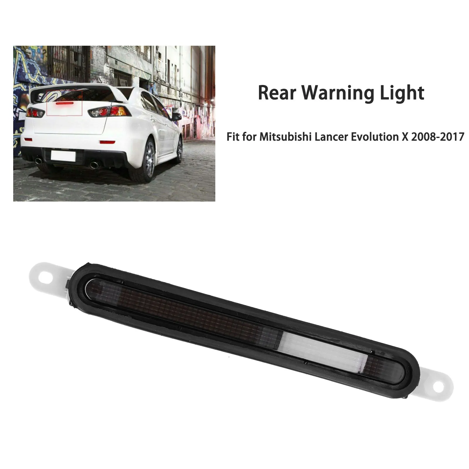 For Mitsubishi Lancer Evolution X 2008‑2017 12VDC 1Pc 3rd Brake Light Smoky Black Lens With Red LED Bulbs 8334A065