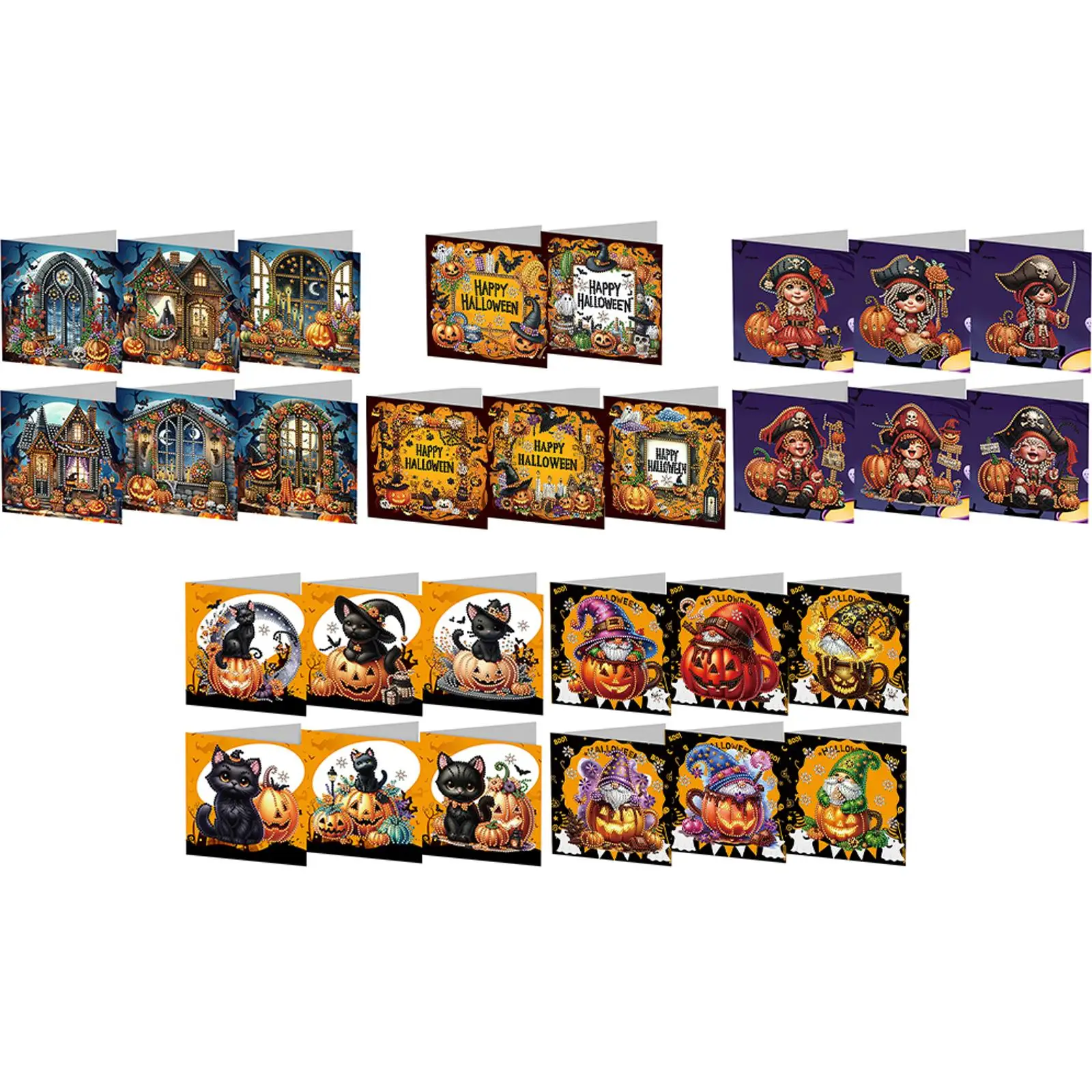 

6Pcs Special Shape Halloween House DIY Diamond Painting Card Rhinestone Painting Card Kit Diamond Drawing Card for Friends Gift