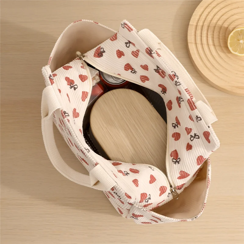 

AC39-Corduroy Lunch Bag Thermal Insulation Lunch Box Storage Handbag Multifunctional Kid School Cooler Bag Picnic Foodpouch