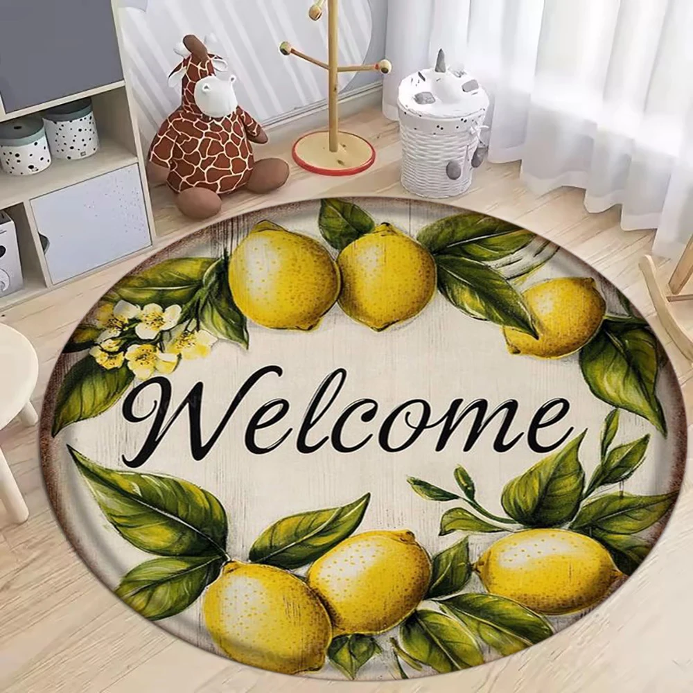 

Круглый коврик с лимонным рисунком, весенний клетчатый принт подсолнечника, мягкий ковер для гостиной, спальни, вход, противоскользящий ковер