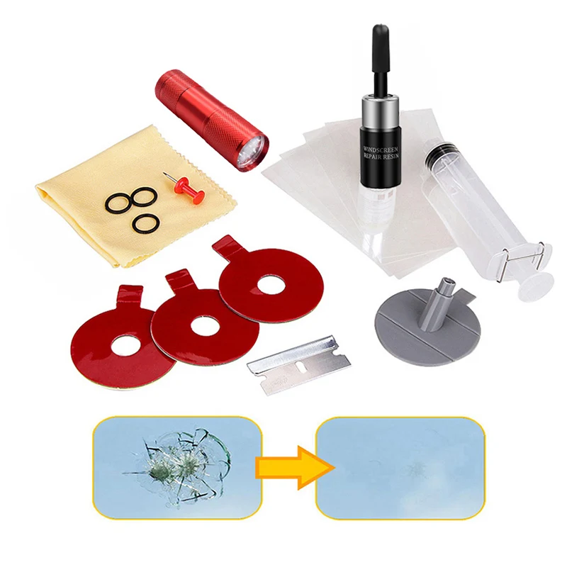 

Windshield Repair Kit Cracked Glass Repair Kit Quick Fix Auto Glass Windshield Crack Chip Scratch Restore Repair Tool Set