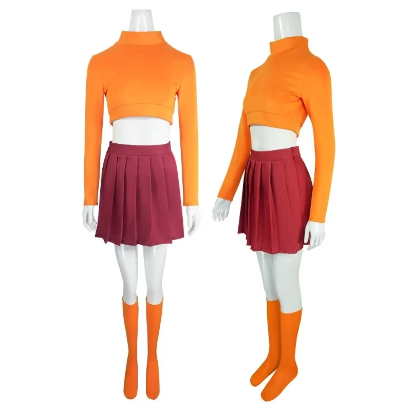 

♥Halloween Cosplay Costume Anime Velma Seragam Short Uniform Women's Orange Top Skirt Sock Party Carnival New 2026 Topspeed Cos