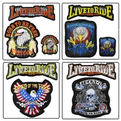 Eagle Paw Live to Ride Skull Embroidery Patches for Clothing Iron on Biker Motorcycle Applique Stripe Sticker Clothes Decorate