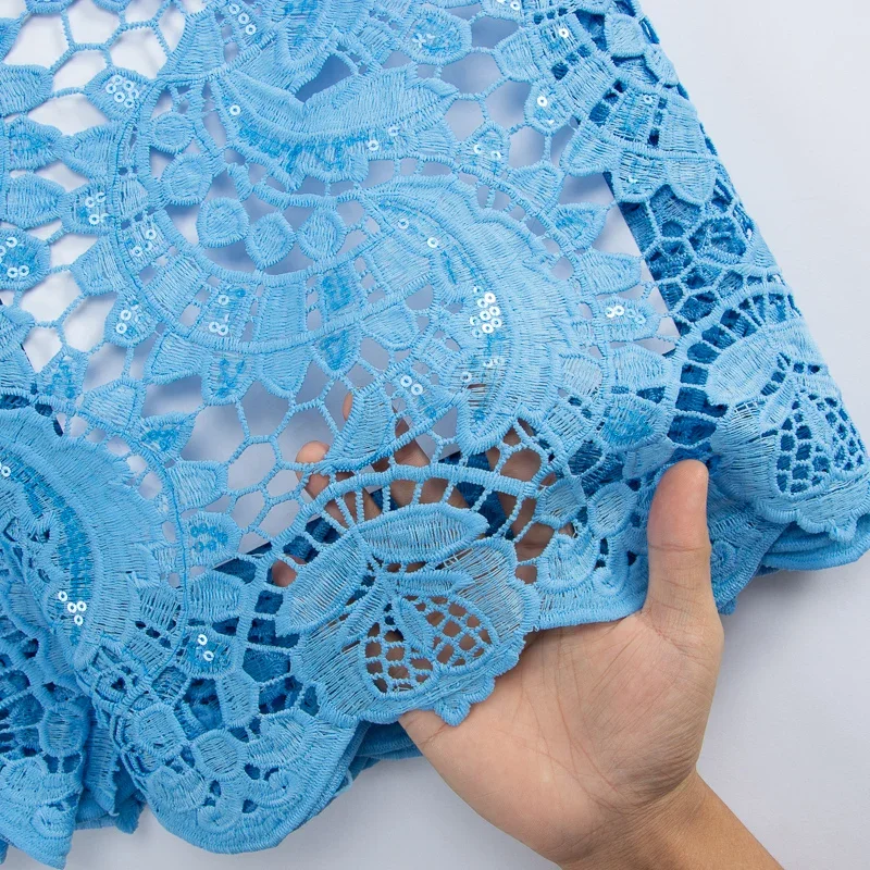 SJD LACE Guipure Lace Fabric 2024 High Quality Water Soluble Guipure Cord Laces with Sequins for Sewing Wedding Party Dress 3161