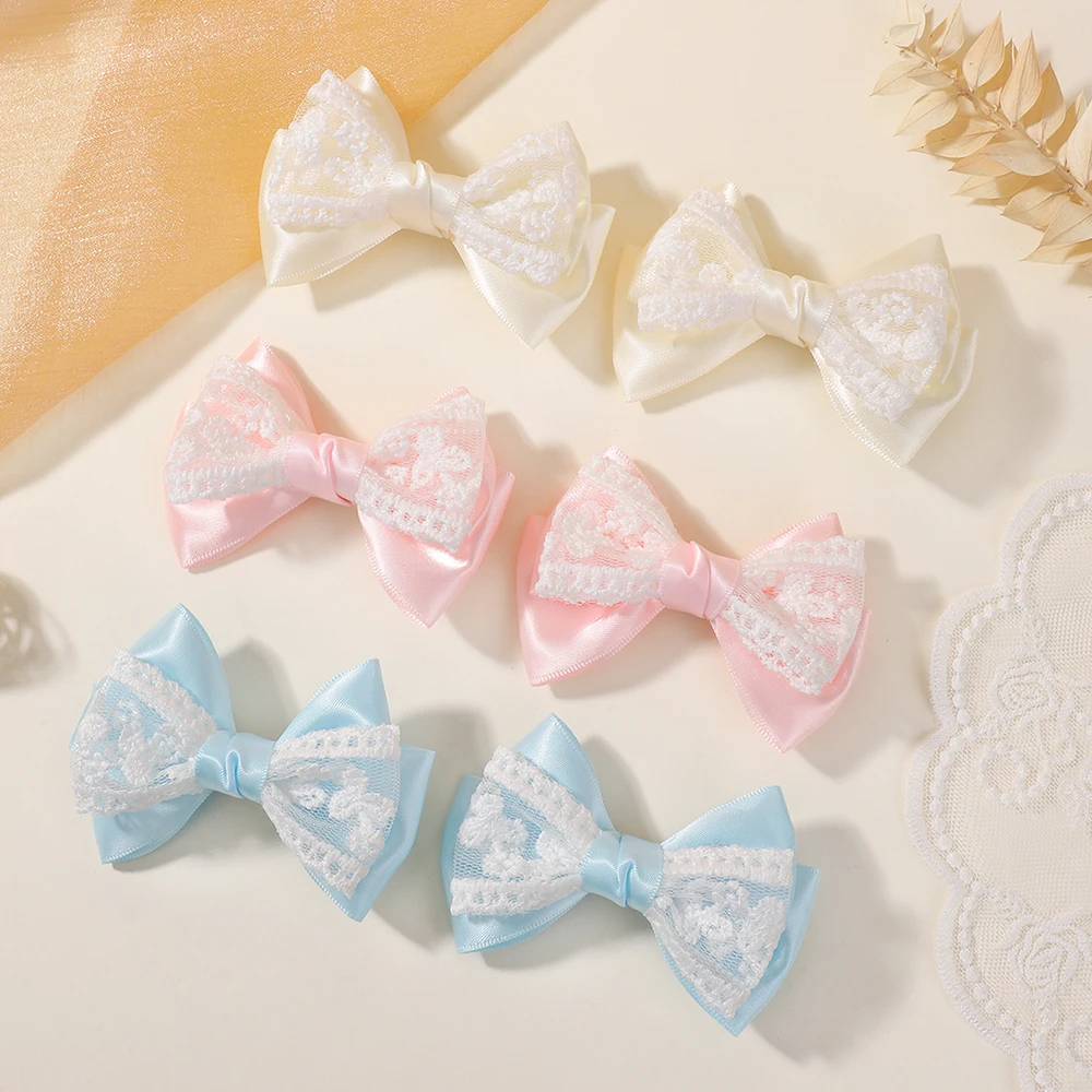 2 Stück Niedliche Spitzenblumen-Haarspangen für Mädchen, Lolita Satin-Schleifen-Haarklammern, Frische Kinder-Haarschleifen, Kopfschmuck-Accessoires